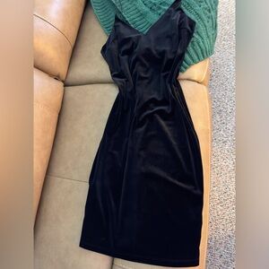 Crystal Sky Black Velvet Slip  Dress - Size M